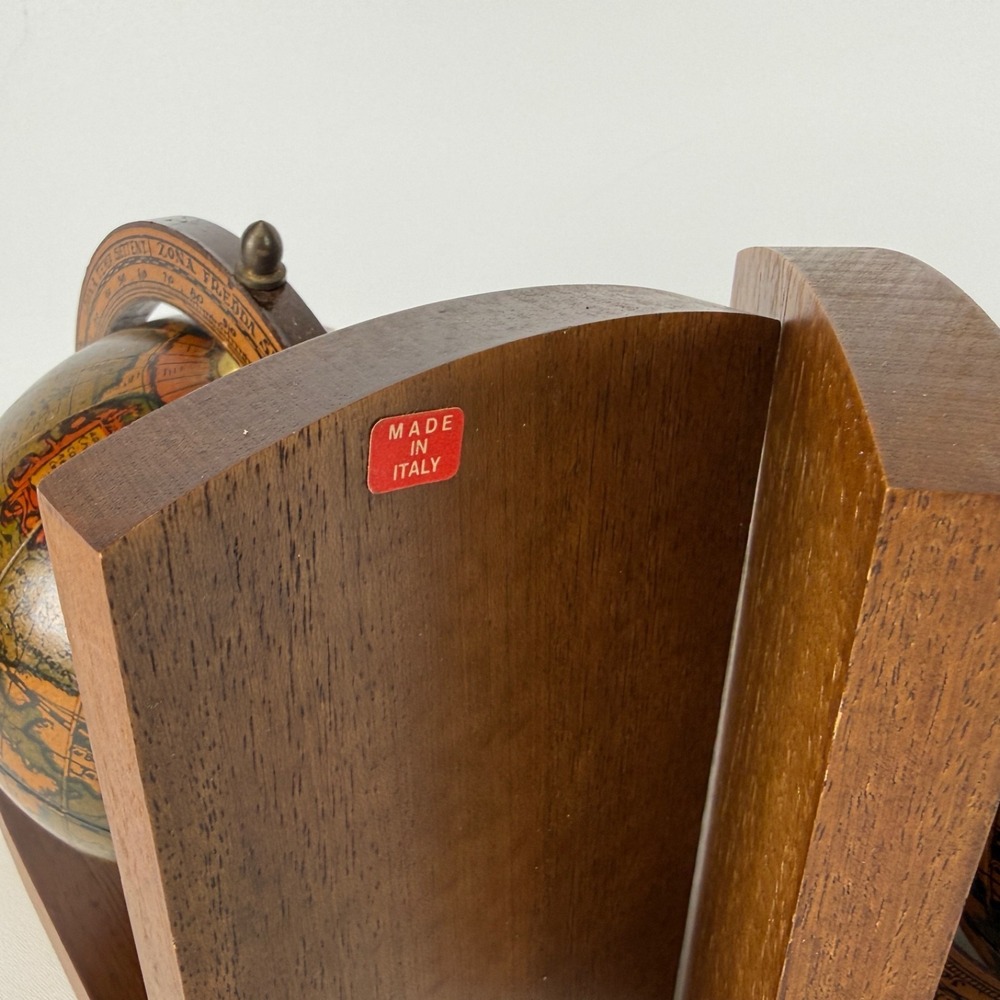 Vintage Pair of Zona Torrida Desktop Bookcase Wood Globe Book Ends Made in Italy - Picture 4 of 5